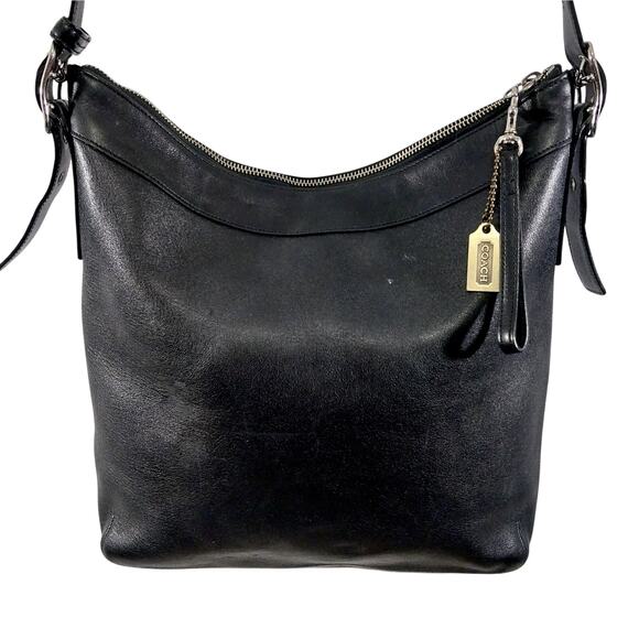 COACH! VINTAGE COLLECTOR BLACK GENUINE LEATHER ADJUSTABLE STRAP PURSE, HANDBAG! - Picture 3 of 13